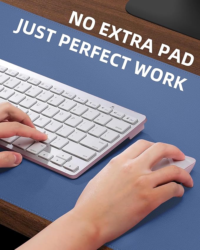 Large Desk Pad Mat - Waterproof Mouse Pad & Desk Protector, Non-Slip XL PU Leather Gaming Mat for Keyboard/Mouse, Stitched Edge with Ergonomic Support, 47"x17" (Blue Grey)