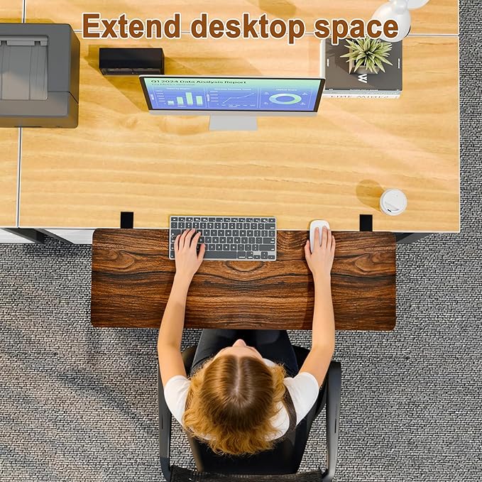 Ergonomic Desk Extender Tray, 36.22"×11.81" Clamp-On Arm Rest Shelf, 90° Foldable Computer Elbow Support for Office Home, Space-Saving Keyboard Mouse Tray (Vintage Burnt Color)