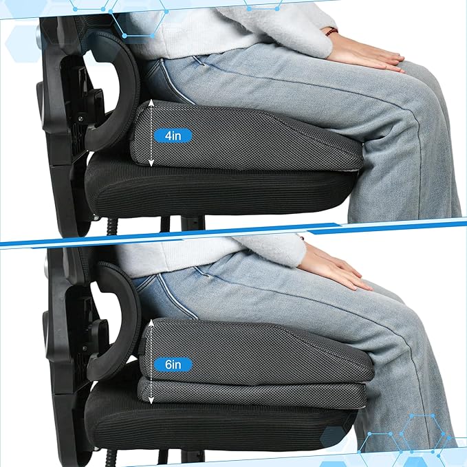 Memory Foam Hip Replacement Recovery Aids Seat Cushion, Adjustable Height Hip Replacement Must Haves Chair Cushion with Non Slip Backing, Extra Thick (Dark Grey, 1 Layer (16.5 x16 x 4 in)