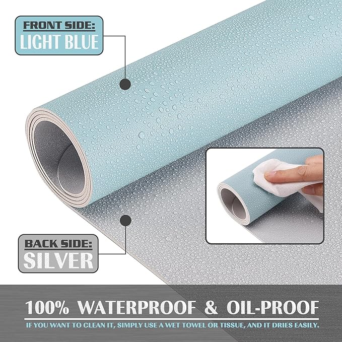 K KNODEL Large Office Leather Desk Mat, Mouse and Keyboard Pad, Computer and Laptop Mat, Desktop Protector and Cover, Writing Pad and Blotter (31.5"x15.7", Light Blue)