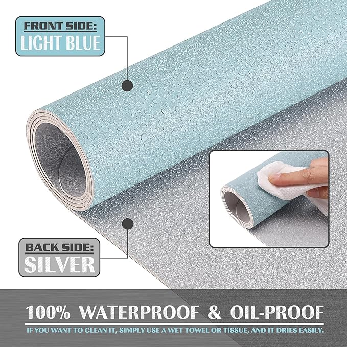K KNODEL Large Office Leather Desk Mat, Mouse and Keyboard Pad, Computer and Laptop Mat, Desktop Protector and Cover, Writing Pad and Blotter (47.2"x23.6", Light Blue)