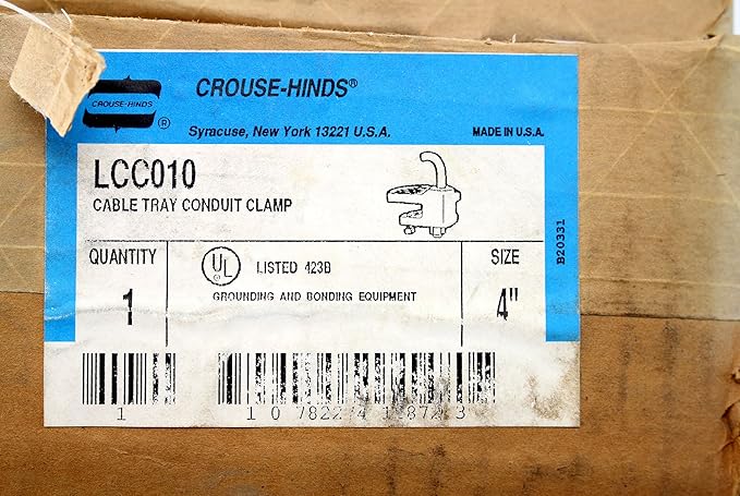 Crouse Hinds LCC010 Cable Tray Conduit Tray Clamp Grounding 4"