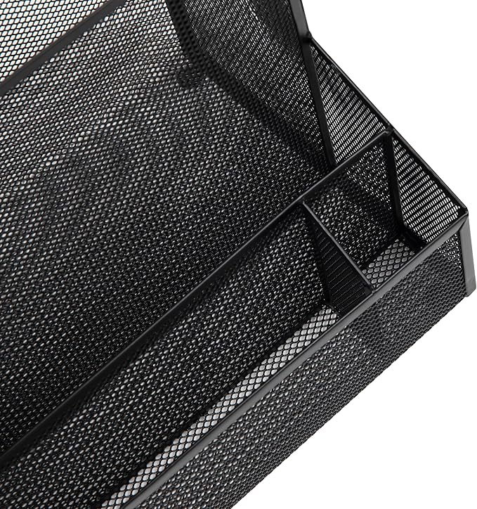 Mind Reader Desktop Organizer with Hanging File Storage, 4 Compartment Letter Size File Holder, Metal Mesh Desk Organizer for Office and Home, Black
