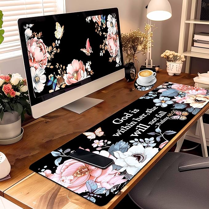 Extended Mouse Pad with Coaster 31.5 x 11.8 Desk Pad Full Desk Mousepad Stitched Edges Desk Mat Long Large Gaming Mouse Pad for Desk Office Home Bible
