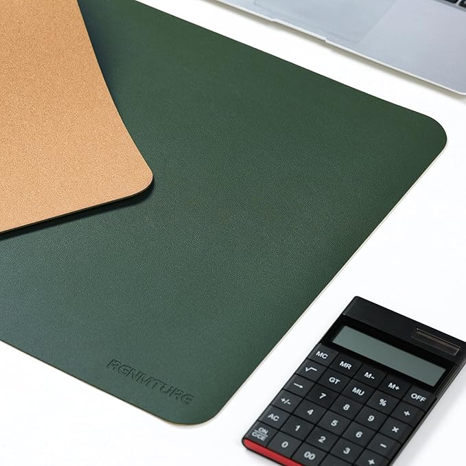 RENMTURE Desk Pad, Cork & PU Leather Desk Mat, Large Mouse pad, Non-Slip Desk Protector and Blotter, Waterproof Writing Pad, Desk Accessories and Organizers for Home Office (Deep Green,32"x16")