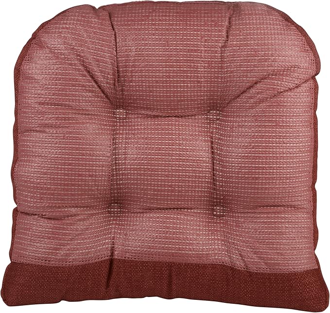 Klear Vu Gripper Overstuffed Universal Non-Slip Dining Chair Cushions for Kitchen Decor or Office Use, U-Shaped Skid-Proof Seat Pad, 15x15 Inches, 2 Count (Pack of 1), Solid Flame Red