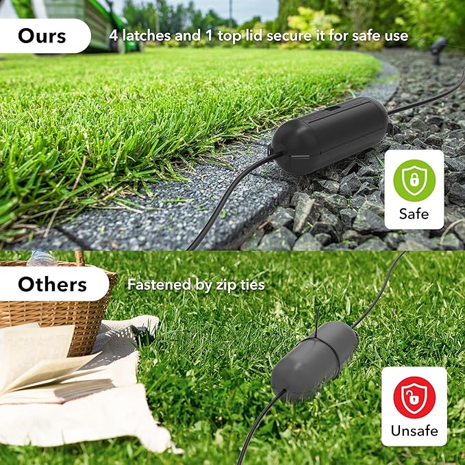 BN-LINK Outdoor Extension Cord Safety Cover, Cord Connector Protector Waterproof with 4 Latches, Plug Cover for Holiday String Lights & Tools, Black, 1 Pack