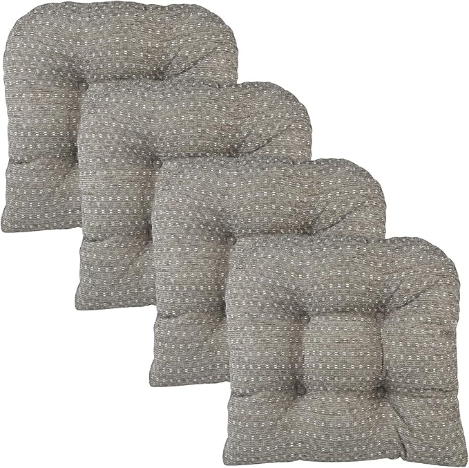Klear Vu Gripper Overstuffed Universal Non-Slip Dining Chair Cushions for Kitchen Decor or Office Use, U-Shaped Skid-Proof Seat Pad, 15x15 Inches, 4 Count (Pack of 1), Ditzy Dot Dove Gray