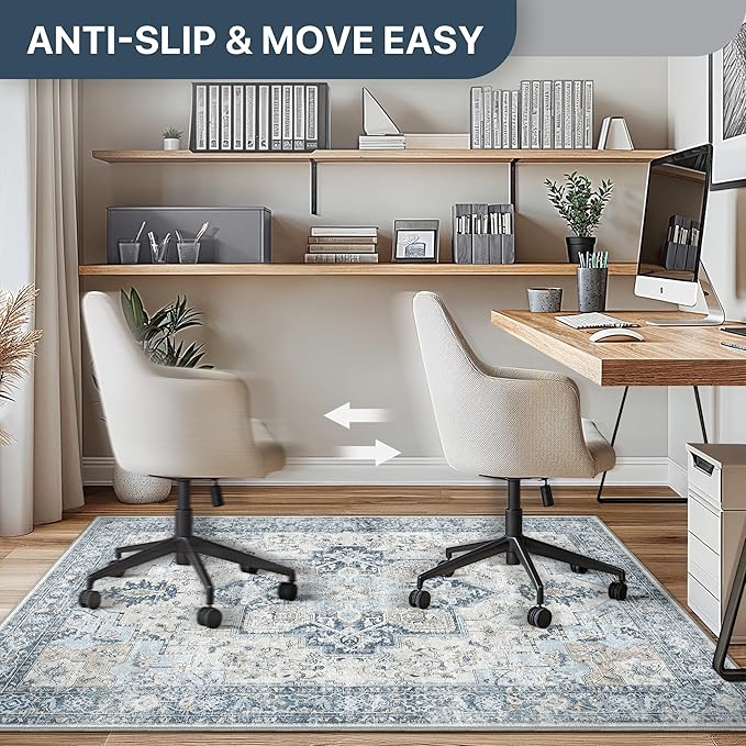 48"x72" Office Chair Mat for Hardwood Tile Floor, Under Desk Carpet Protector for Rolling Computer Chair Mat, Machine Washable Area Rug, Anti-Slip 1/5" Thick Low Pile Thin Vinyl Floor Mat, Blue