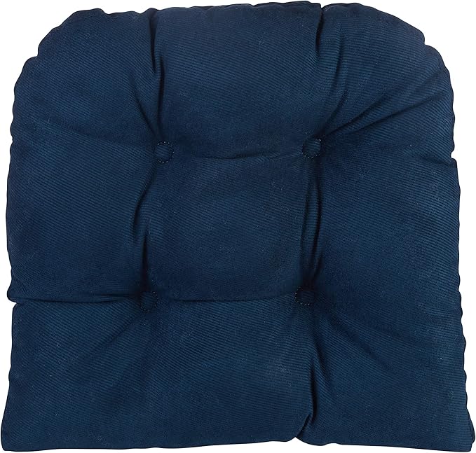 Klear Vu Gripper Overstuffed Universal Non-Slip Dining Chair Cushions for Kitchen Decor or Office Use, U-Shaped Skid-Proof Seat Pad, 15x15 Inches, 4 Count (Pack of 1), Linear Indigo Blue