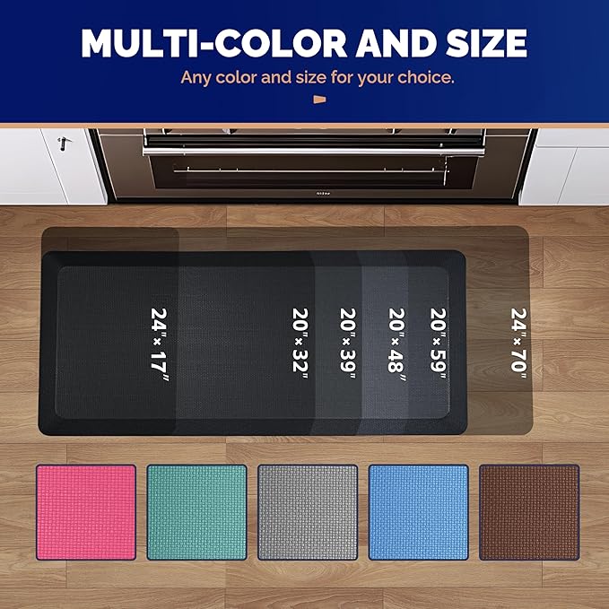FEATOL Anti Fatigue Mat for Standing, 9/10 Extra Thick Ergonomic Standing Desk Mat, Comfort Memory Foam Standing Mat at Home,Office All Day (17" x 24", Black, 2PC)