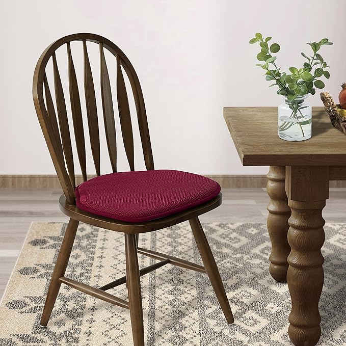 Shinnwa Windsor Chair Cushions 6 Pack, Non Slip Chair Pads for Dining Room, Farmhouse Kitchen Seat Cushion, Set of 6, 17 x 15.5 inches, Burgundy