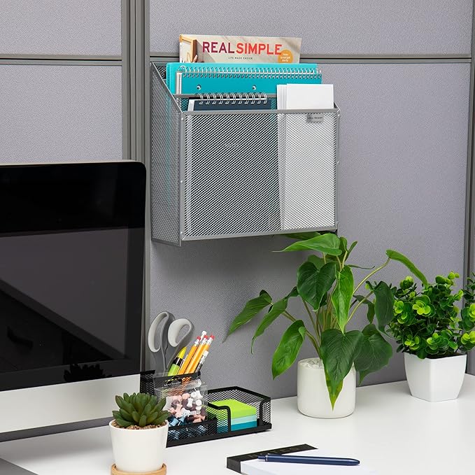 Mind Reader Vertical File Storage, Desktop Organizer, Wall Mount, Office, Metal Mesh, 12.5" L x 3.75" W x 11.5" H, Silver (Pack of 4)