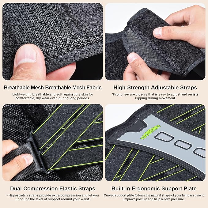 Back Brace for Lower Back Pain Relief with 2 TPE Pads & 8X Powerful Lumbar Support Belt for Men & Women, Adjustable Support Straps for Back Pain, Herniated Disc, Sciatica, Scoliosis