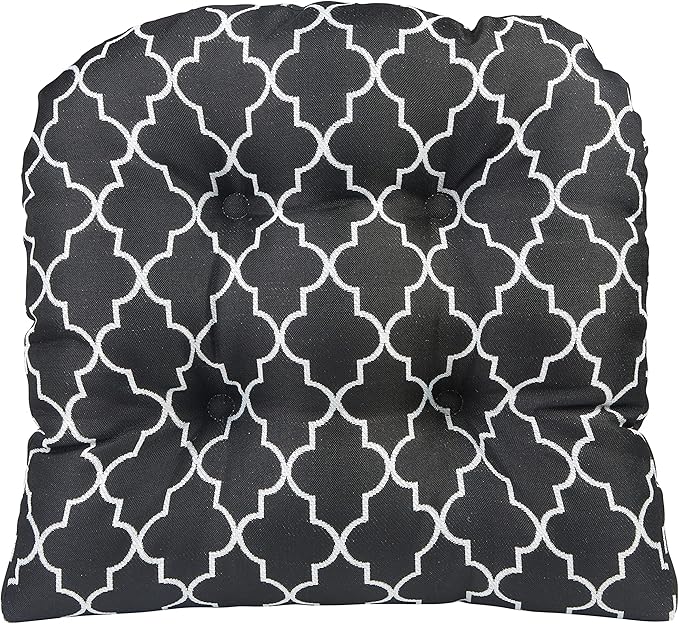 Klear Vu Gripper Overstuffed Universal Non-Slip Dining Chair Cushions for Kitchen Decor or Office Use, U-Shaped Skid-Proof Seat Pad, 15x15 Inches, 4 Count (Pack of 1), Geo Black