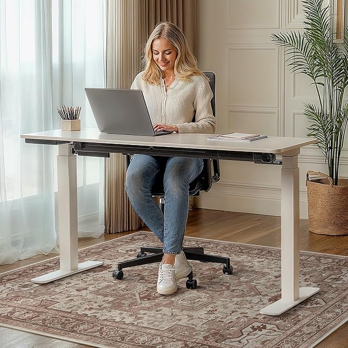 48"x60" Office Chair Mat for Hardwood Tile Floor, Under Desk Carpet Protector for Rolling Computer Chair Mat, Machine Washable Area Rug, Anti-Slip 1/5" Thick Low Pile Thin Vinyl Floor Mat, Brown Red