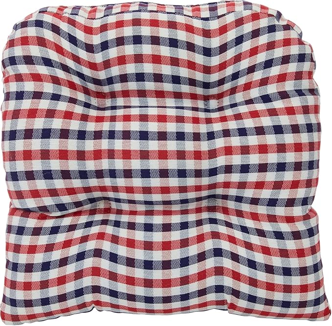 Klear Vu Gripper Overstuffed Universal Non-Slip Dining Chair Cushions for Kitchen Decor or Office Use, U-Shaped Skid-Proof Seat Pad, 15x15 Inches, 2 Count (Pack of 1), Gingham Red White Blue