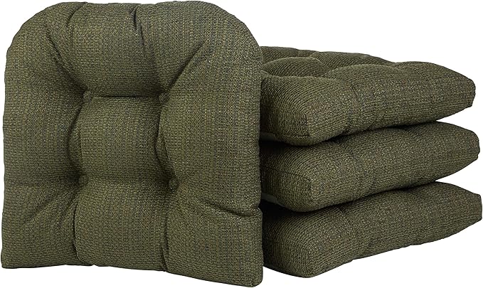 Klear Vu Gripper Overstuffed Universal Non-Slip Dining Chair Cushions for Kitchen Decor or Office Use, U-Shaped Skid-Proof Seat Pad, 15x15 Inches, 4 Count (Pack of 1), Waffle Green