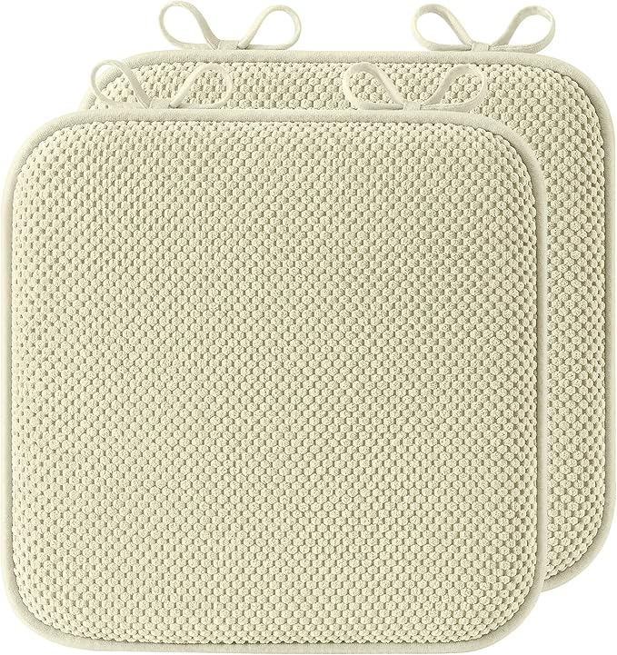 puredown® Chair Cushions for Dining Chairs, Set of 2 Memory Foam Seat Cushions with Non-Slip Backing & Ties, 16" x 16" x 1.5", Comfortable & Supportive Dining Chair Pads for Kitchen, Light Khaki