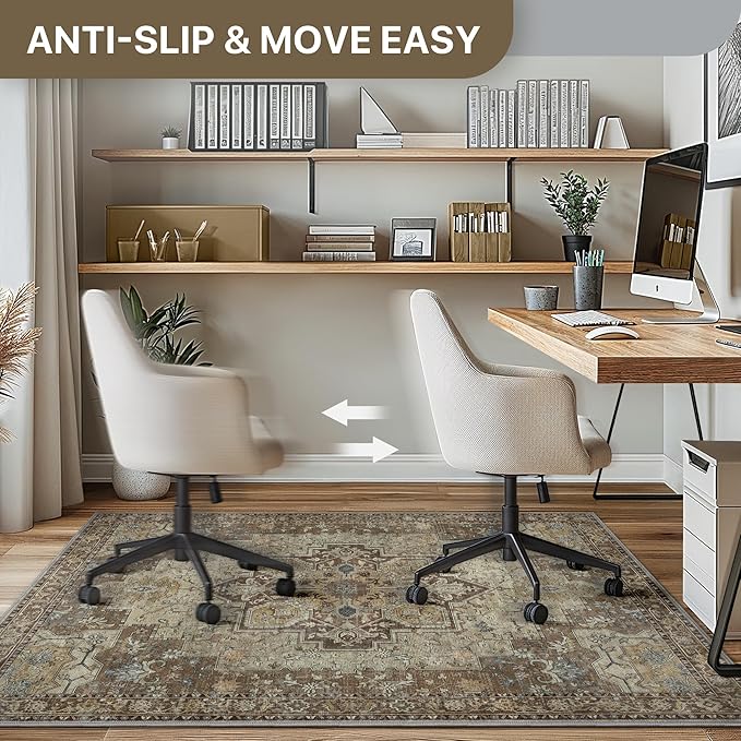 36"x60" Office Chair Mat for Hardwood Tile Floor, Under Desk Carpet Protector for Rolling Computer Chair Mat, Machine Washable Area Rug, Anti-Slip 1/5" Thick Low Pile Thin Vinyl Floor Mat, Brown