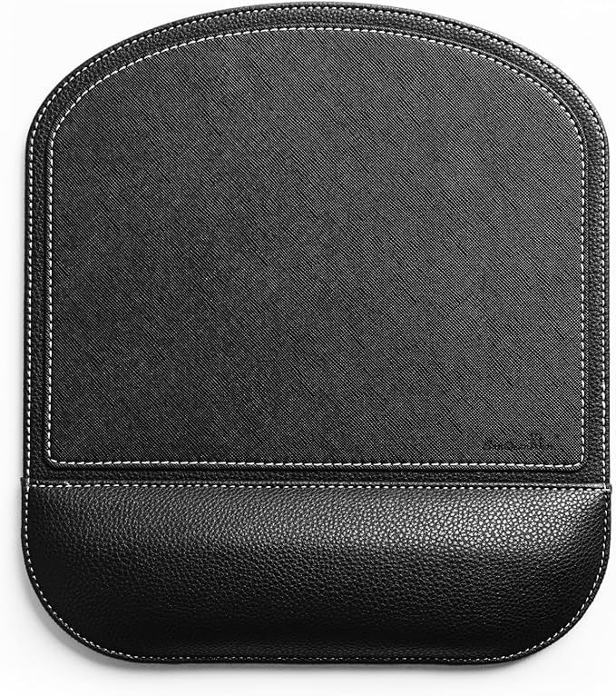 Black Office Square Leather Mouse Pad with Wrist Rest Non-Slip Design, Business Style Gaming PU Mousepad for Learners, Workers &Computer Users.
