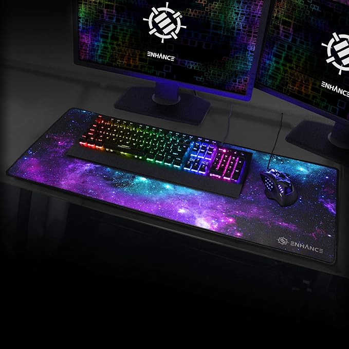 ENHANCE Extended Large Gaming Mouse Pad - XXL Mouse Mat (31.5" x 13.75") Anti-Fray Stitching for Professional Esports with Low-Friction Tracking Surface and Non-Slip Backing (Galaxy)