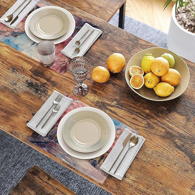 Paris Tower Pink Romantic Tree Linen Placemats Set of 6, Decorative Table Mats 12x18 Inch, Washable Heat Resistant Placemats for Dining Table Kitchen Home Decor
