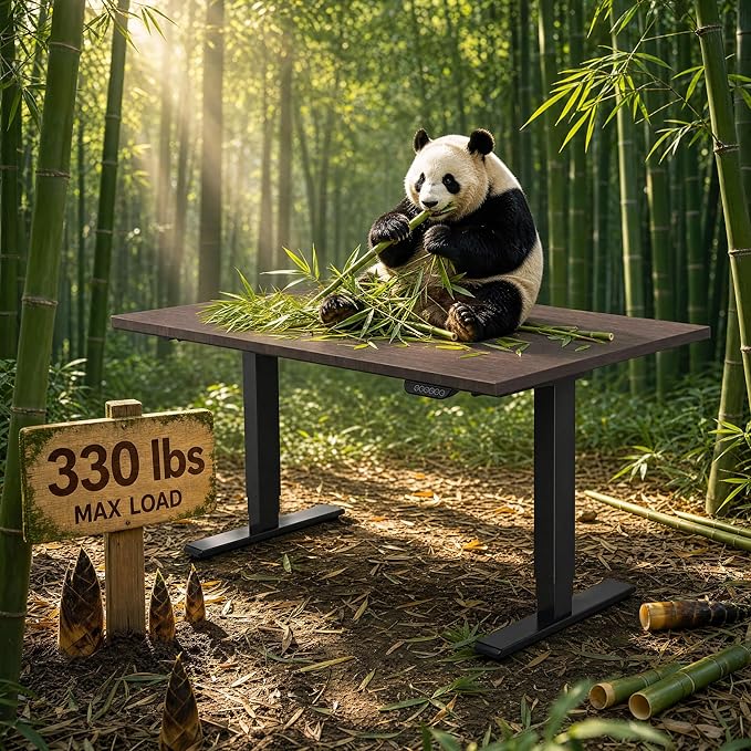 FLEXISPOT E6 MAX Bamboo 55x28 Inch Dual Motor 3-Stage Heavy Duty Standing Desk, 330lbs Weight Capacity, Height Adjustable Desk w/Cable Management & Wheels (Solid Walnut Bamboo Desktop + Black Frame)