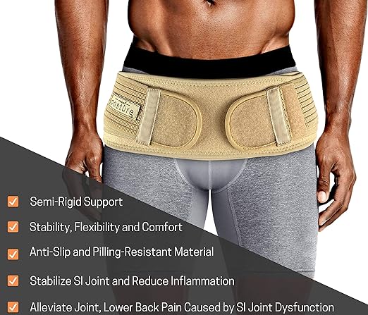 Vriksasana Posture Sacroiliac Hip Belt for Women and Men That Alleviates Sciatic, Pelvic, Lower Back, Leg and Sacral Nerve Pain Caused by Si Joint Dysfunction| Trochanter Brace (Regular, Nude)