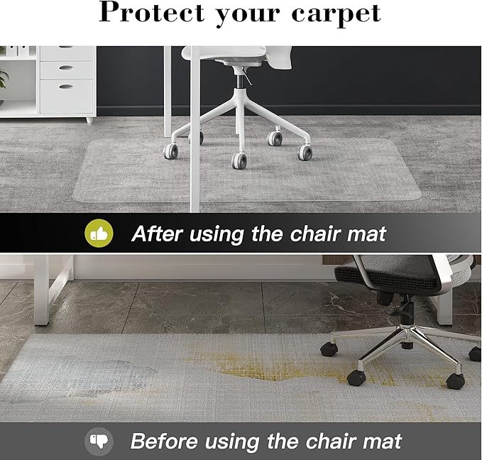 Lebata Office Chair Mat for Carpet Floor, 48" x 65", Slip Resistant Heavy Duty Under Desk Protector for Low Pile Carpets, Rolling Computer Mat with Studs for Home