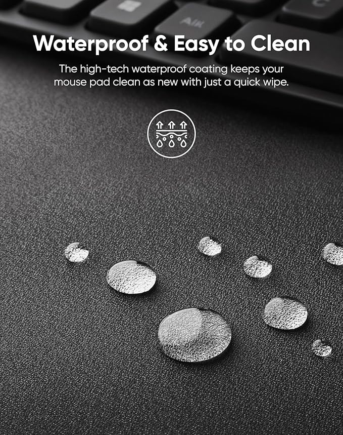 Reniteco Waterproof Large Gaming Mouse Pad with Durable Stitched Edges, Non-Slip Rubber Base, Grainy Jacquard Mouse Mat Desk Pad for Home Office Gaming, 27.6"x11.8"x0.12", Matte Black