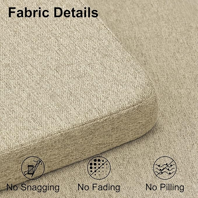 Shinnwa Dining Chair Cushions Set of 4, Non-Slip Kitchen Chair Cushions with Ties and Machine Washable Cover, Sef of 4, 17 x 16.5 x 2in, Natural Linen