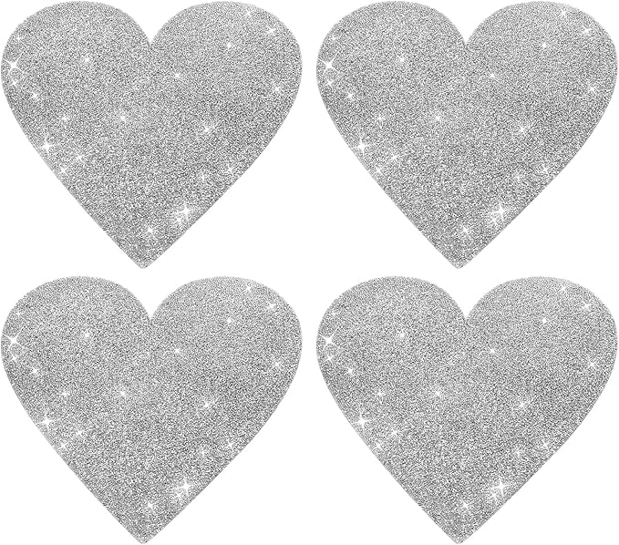 Glitter Heart Placemats Set of 4, Silver Heart Rhinestones 15 Inches Table Mat Decoration Placemat for Centerpiece Dining Table Valentines Day Family Frineds Birthday Gifts