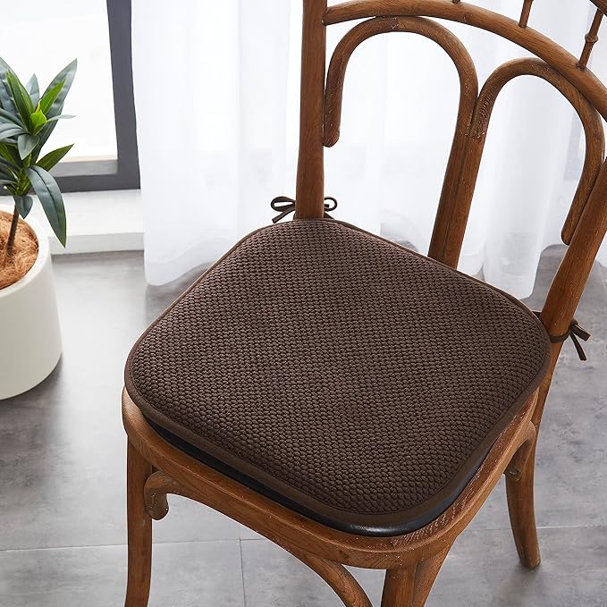 Elegant Comfort 2 Pack Chair Cushion Covers - Skid-Proof Rubber Backing - 16 x 16 Inch - Thick Dining Square Shape Seat Covers - Comfortable Textured Chair Pads with Ties - Honeycomb Pattern, Brown