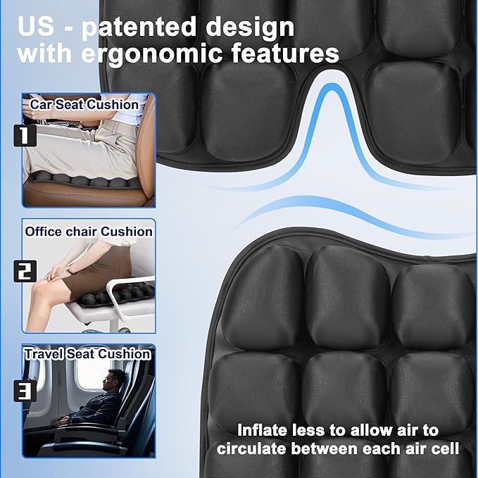 Upgrade Travel Seat Cushion for Airplane,Portable&Adjustable Air Seat Cushion,Coccyx Tailbone Pain Relief Chair Pad,Inflatable Cushion for Wheelchair, Travel,Driving,Office Work (Butterfly)