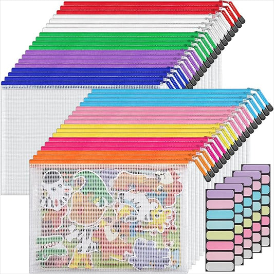 JARLINK A4 Letter Size 36 Pack 10 Colors Zipper Mesh Document Pouch, Mesh Bags for Board Games & Puzzles, Waterproof Document Zipper Pouches for Office School Supplies, Toys, Cosmetics Travel Storage