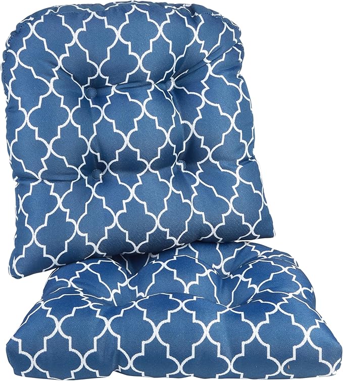 Klear Vu Gripper Overstuffed Universal Non-Slip Dining Chair Cushions for Kitchen Decor or Office Use, U-Shaped Skid-Proof Seat Pad, 15x15 Inches, 2 Count (Pack of 1), Geo Blue