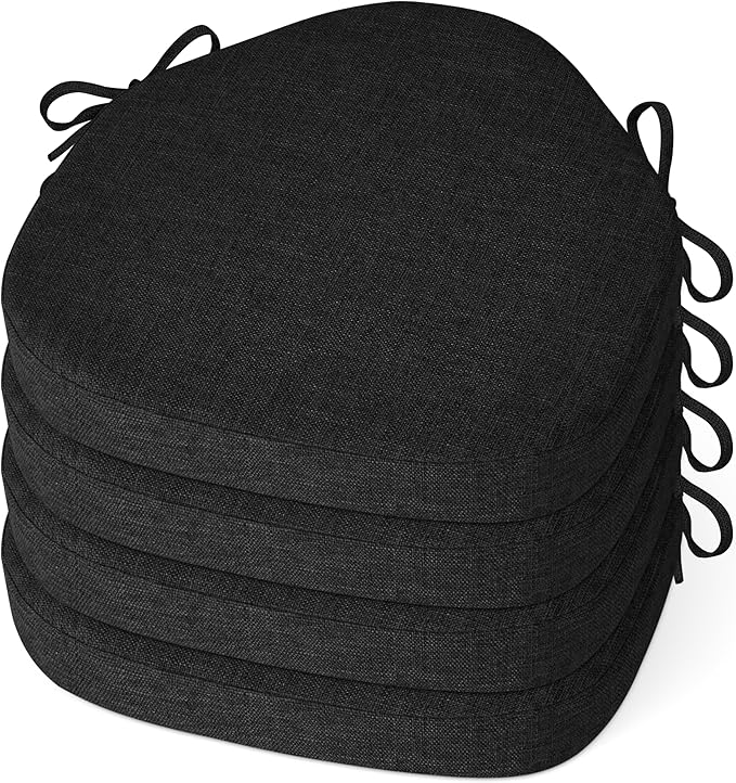 Windsor Chair Cushions for Dining Chairs 4 Pack Non Slip Kitchen Seat Cushion with Ties and Washable Covers Indoor Comfortable Seat Pad with Thick Foam 16.5" x 15.5" x 2" Black