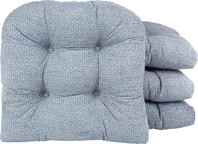 Klear Vu Gripper Overstuffed Universal Non-Slip Dining Chair Cushions for Kitchen Decor or Office Use, U-Shaped Skid-Proof Seat Pad, 15x15 Inches, 4 Count (Pack of 1), Waffle Delft Blue