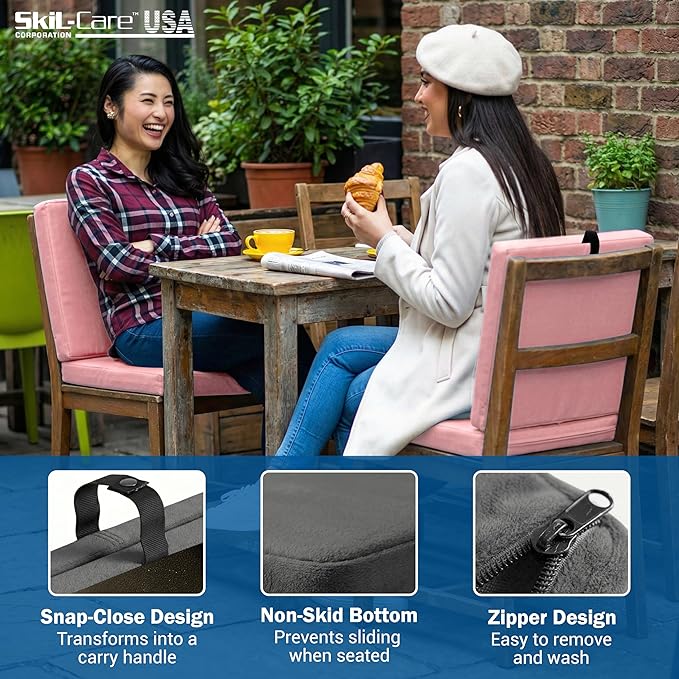 Skil-Care Seat Buddy Portable Seat Cushion, Foldable Chair Cushions with Non-Slip Bottom for Office Chair, Recliner Chair, Stadium Seats, Wheelchair, Travel, 16"x16", Grey Cozy Cloth, 914352