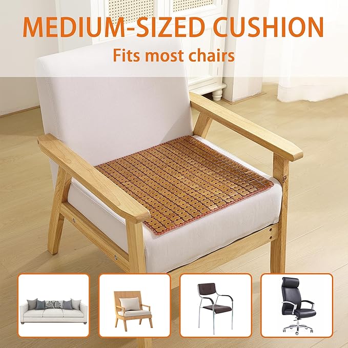Bamboo Seat Cushion for Dining Chairs Car Seat Cool Mat — Reinforced with Elastic Edge Binding, Suitable for Office Chairs, Wheelchairs, Sofas, Breathable for Summer, Home and Vehicle Use