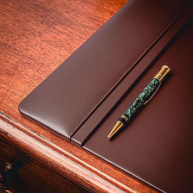 Dacasso 22" x 14" Chocolate Brown Leather Desk Pad with Side Rails - Executive Desk Surface Protector - Luxury Leather Blotter for Writing
