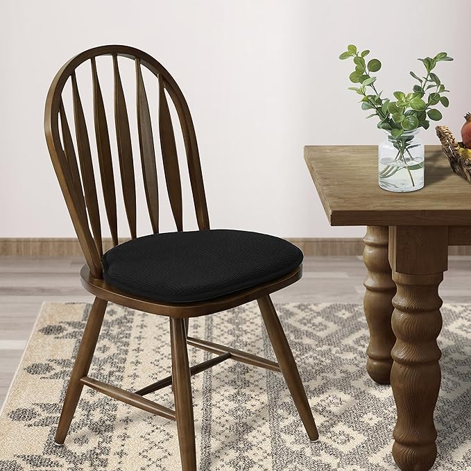 Shinnwa Windsor Chair Cushions 2 Pack, Non Slip Chair Pads for Dining Room, Farmhouse Kitchen Seat Cushion, Set of 2, 17 x 15.5 inches, Black