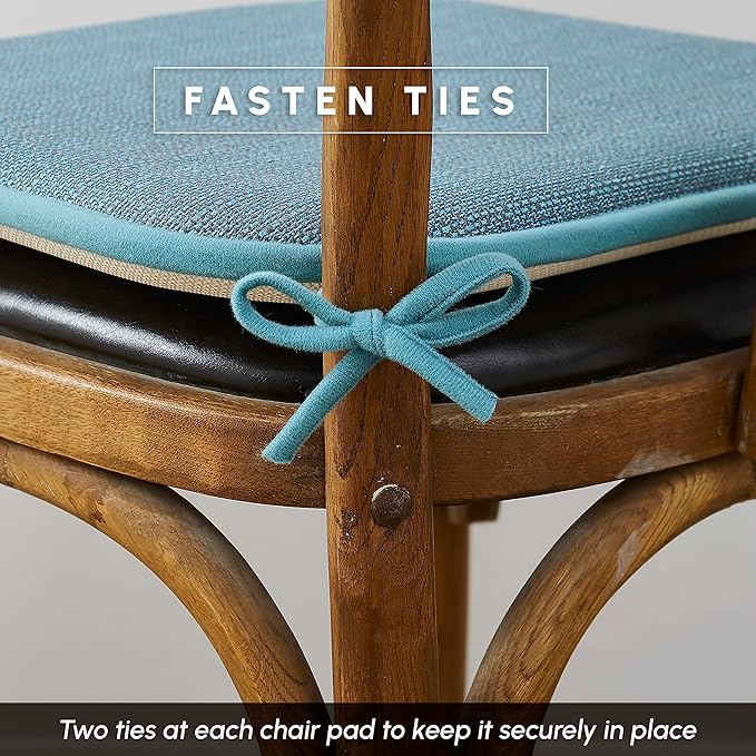 Elegant Comfort 2 Pack Chair Cushion Covers - Skid-Proof Rubber Backing - 16 x 16 Inch - Thick Dining Square Shape Seat Covers - Comfortable Textured Chair Pads with Ties - Mosaic Pattern, Aqua