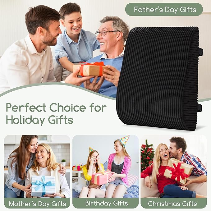 Ergonomic Lumbar Support Pillow for Lower Back Pain Relief, Corduroy Cover Back Support Cushion with Adjustable Straps, Large Size Lumbar Pillow for Office, Gaming & Home Essentials, Large, Black