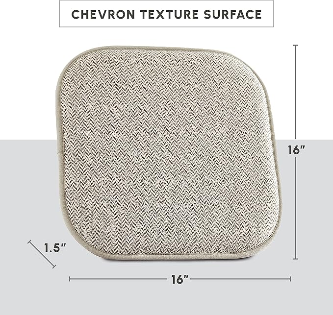 Elegant Comfort 2 Pack Chair Cushion Covers - Skid-Proof Rubber Backing - 16 x 16 Inch - Thick Dining Square Shape Seat Covers - Comfortable Textured Chair Pads with Ties - Chevron Pattern, Beige