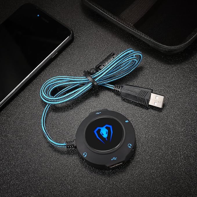 Micolindun External Sound Card USB Hubs Audio Adapter to USB Port & 3.5mm Audio & Micro Jack for PC Laptop. Plug and Play (Blue)