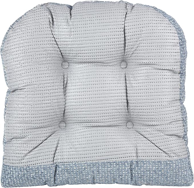 Klear Vu Gripper Overstuffed Universal Non-Slip Dining Chair Cushions for Kitchen Decor or Office Use, U-Shaped Skid-Proof Seat Pad, 15x15 Inches, 4 Count (Pack of 1), Waffle Delft Blue