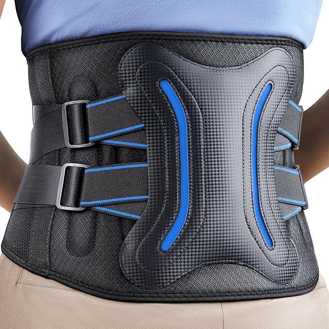 FEATOL Lower Back Brace with 5 Reinforced Stays for Women and Men, Adjustable Snug-Fit Lumbar Support Belt for Work, Size 4XL, Waist 53.1"-57.5"