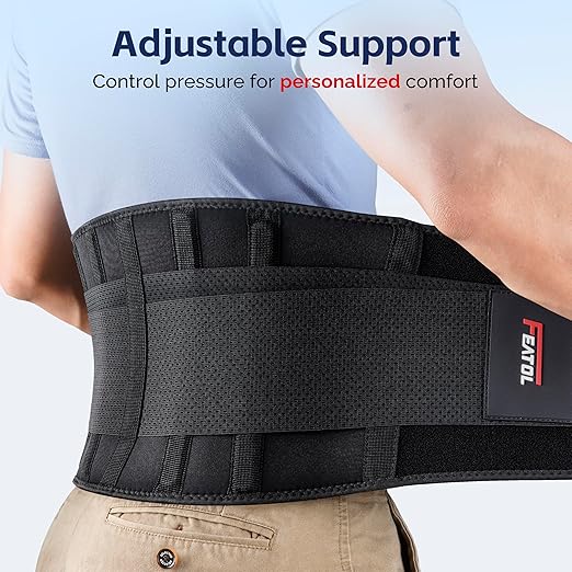 FEATOL Back Brace for Men Lower Back, Lumbar Support Belt- Back Pain, Adjustable Support Straps with Removable Lumbar Pad for Heavy Lifting Work, Black, Plus Size 3XL
